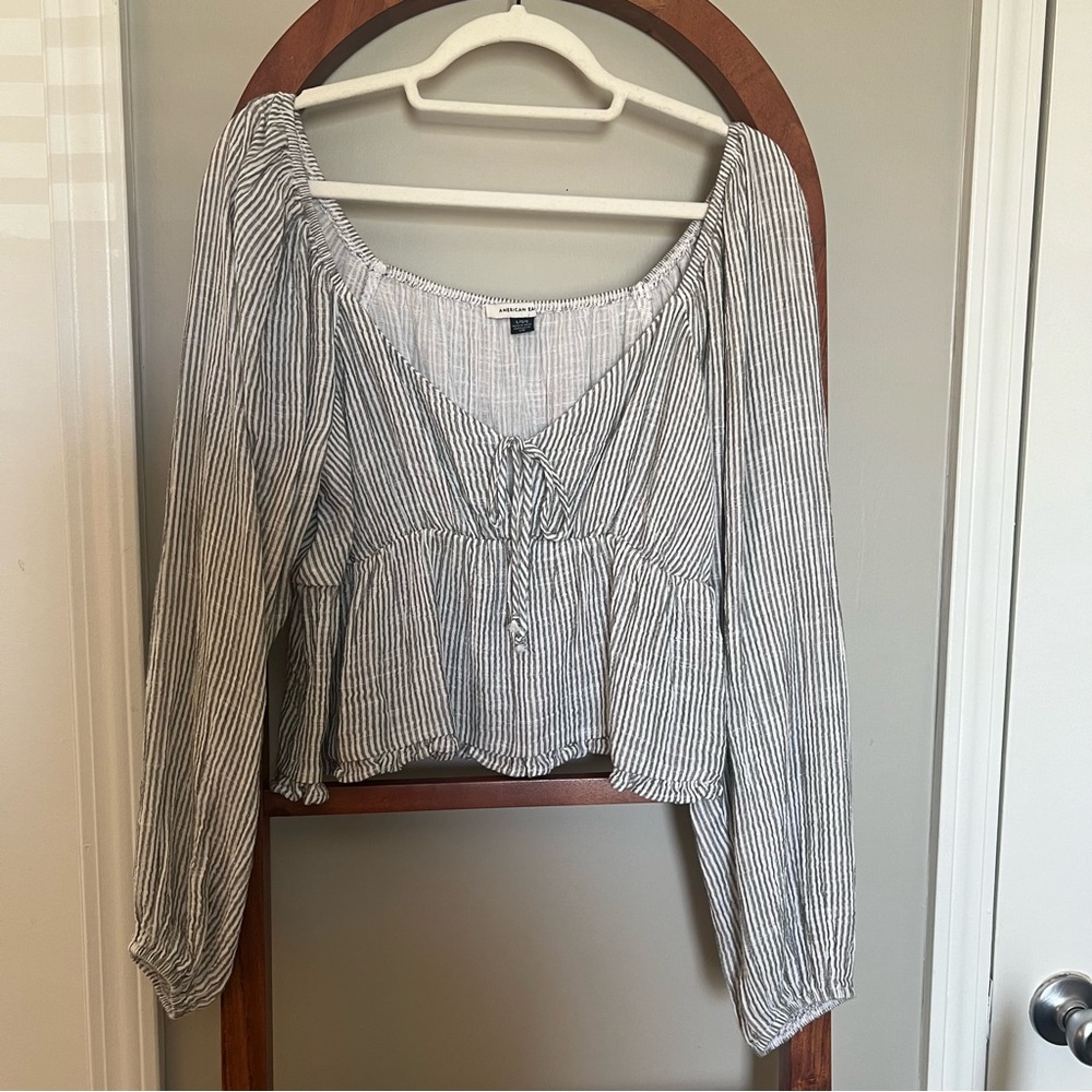 American Eagle Outfitters Black and White Striped Blouse